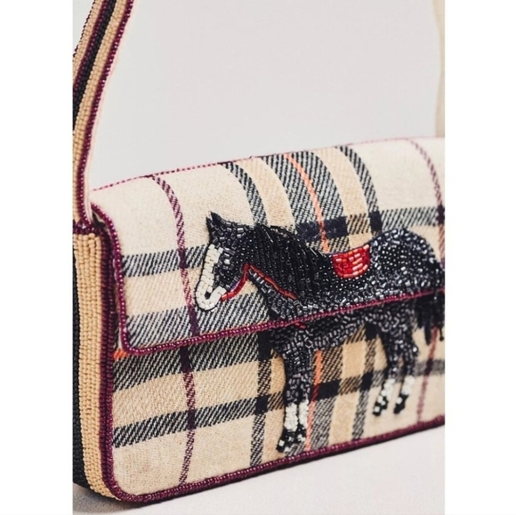 Anthropologie Handbags - Anthropologie Fiona Beaded Horse Equestrian British Check Old Money NWT